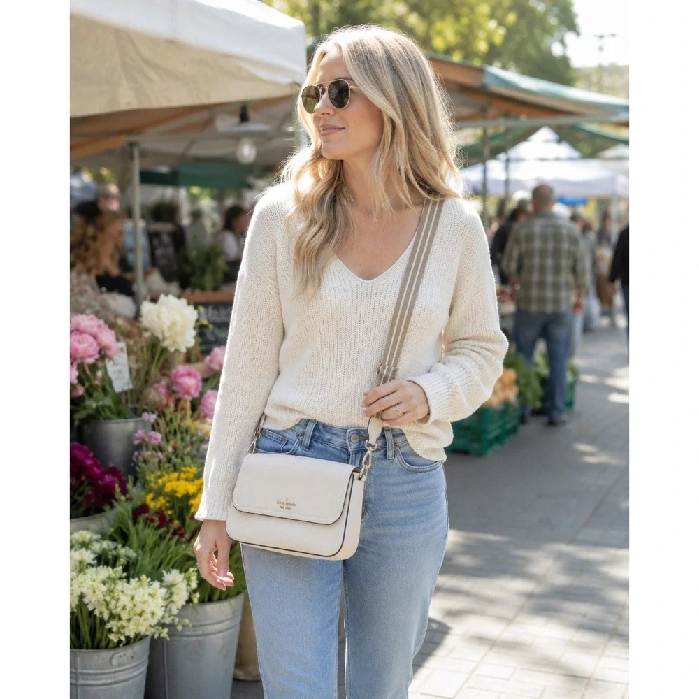 Kate Spade Bag Rosie Cream Pebbled Leather Small Flap Camera Crossbody